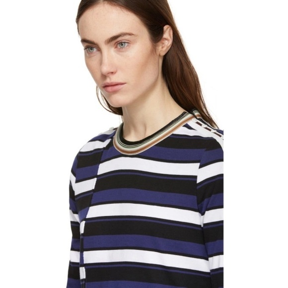 3.1 Phillip Lim Navy Cotton Striped Cropped T-Shirt size Medium - Picture 2 of 13